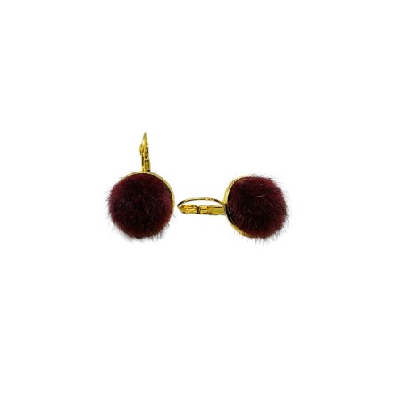 earrings steel gold fur burgundy color